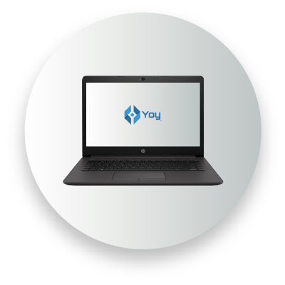 Open laptop with logo on screen